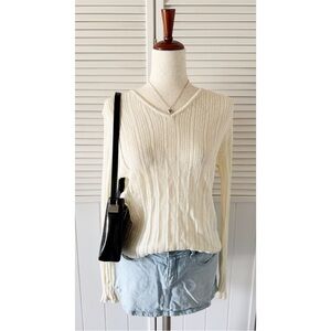 New York and Company Knitted White Long Sleeve Sweater Top